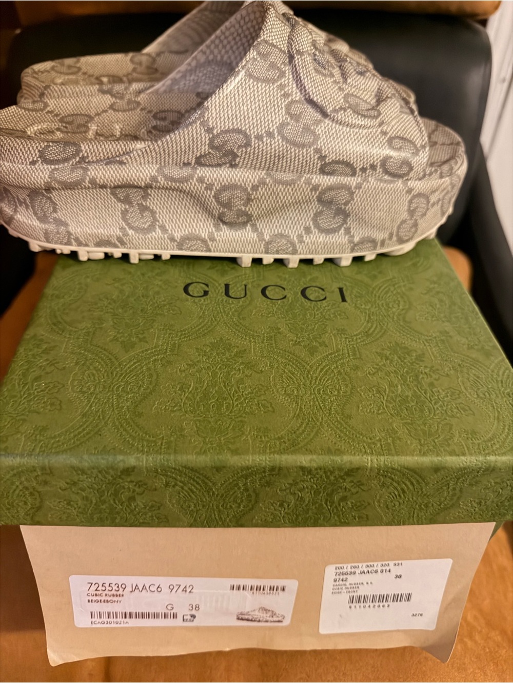Gucci Beige GG Canvas Platform Slide Mules